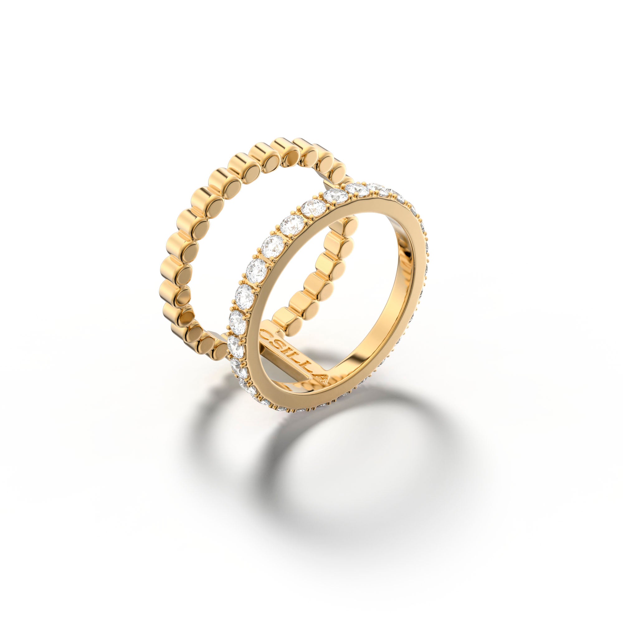 Casino Duo - White Gold Diamond Double Ring - Csilla Jewelry